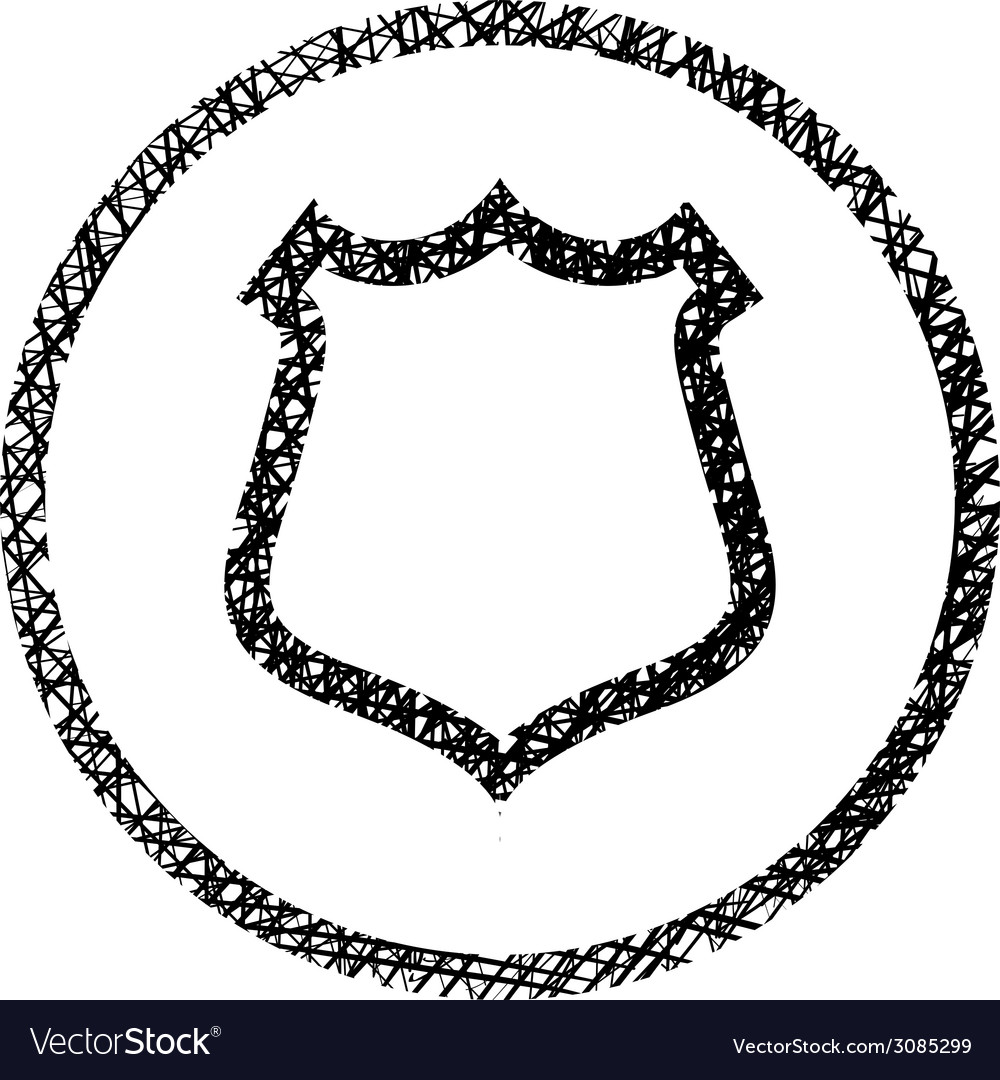 Shield simple icon with hand drawn lines texture