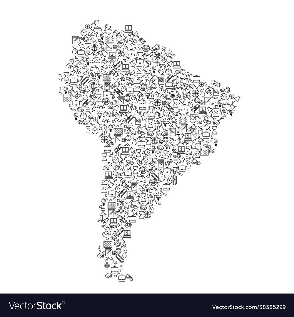 South america map from black pattern set icons