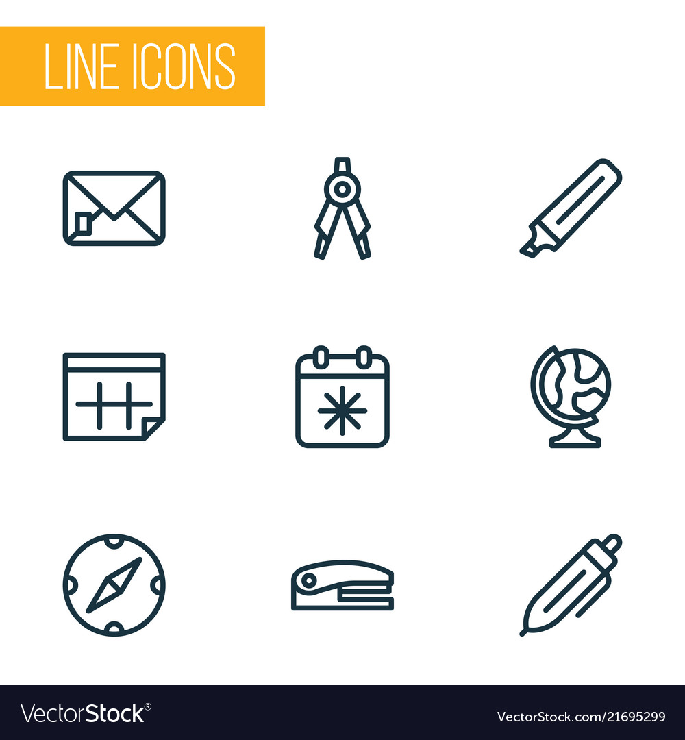 Tool icons line style set with marker calendar vector image Tool icons line style set with marker calendar