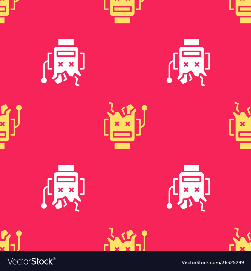 Yellow broken robot icon isolated seamless pattern vector image Yellow broken robot icon isolated seamless pattern