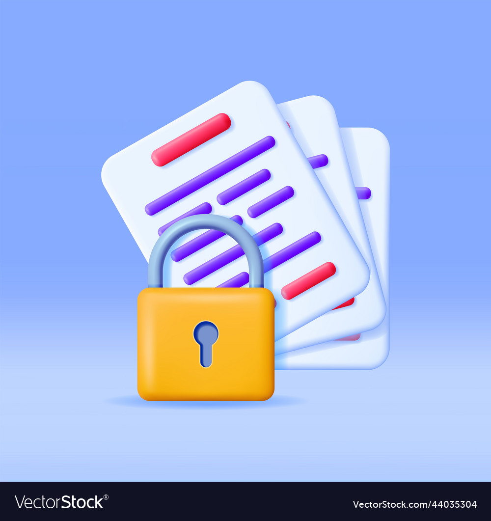 3d document with padlock isolated vector image 3d document with padlock isolated