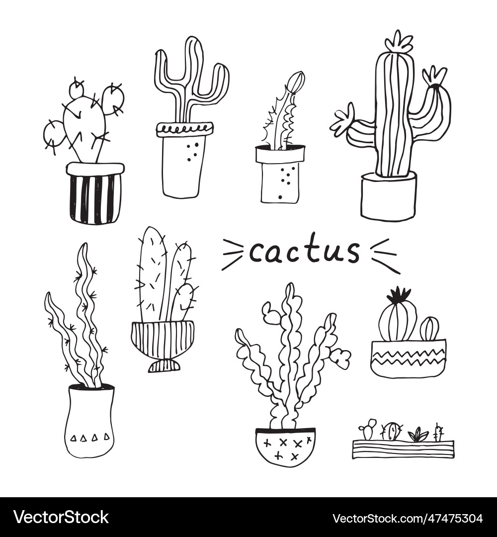Cacti different types doodle Royalty Free Vector Image