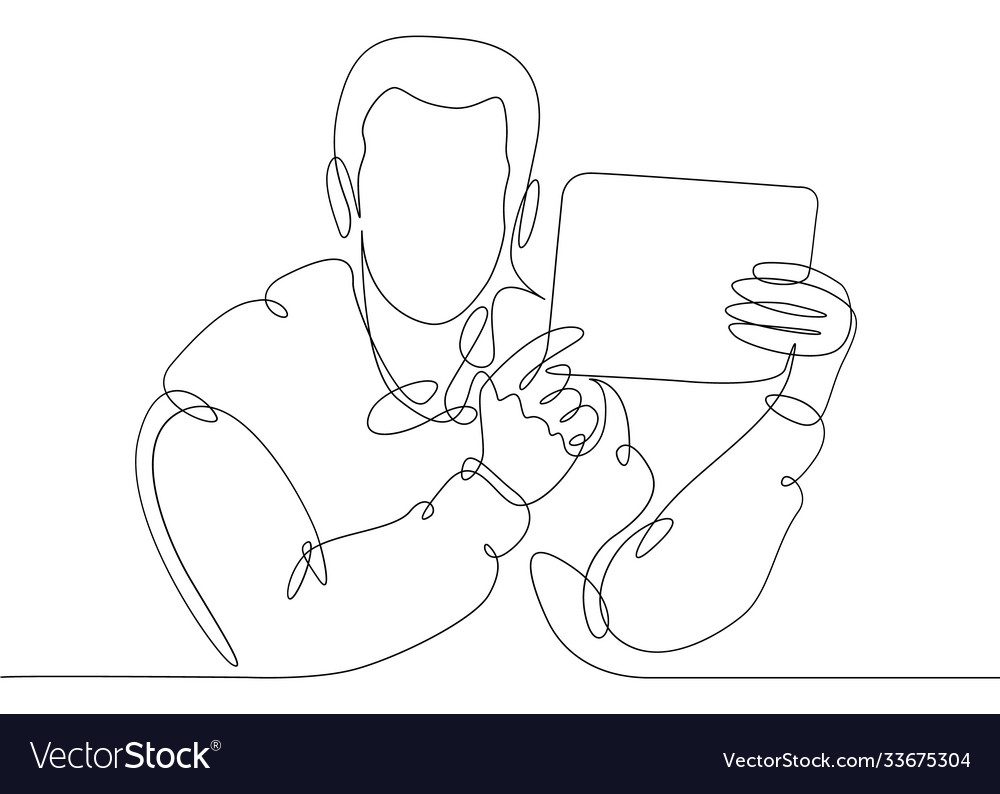 Continuous line device people vector image Continuous line device people