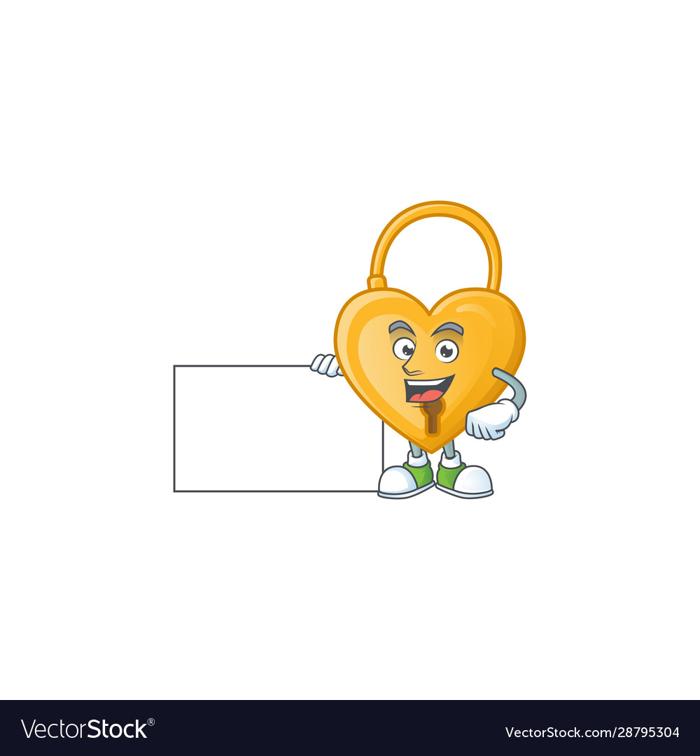 Cute love padlock cartoon character with a board