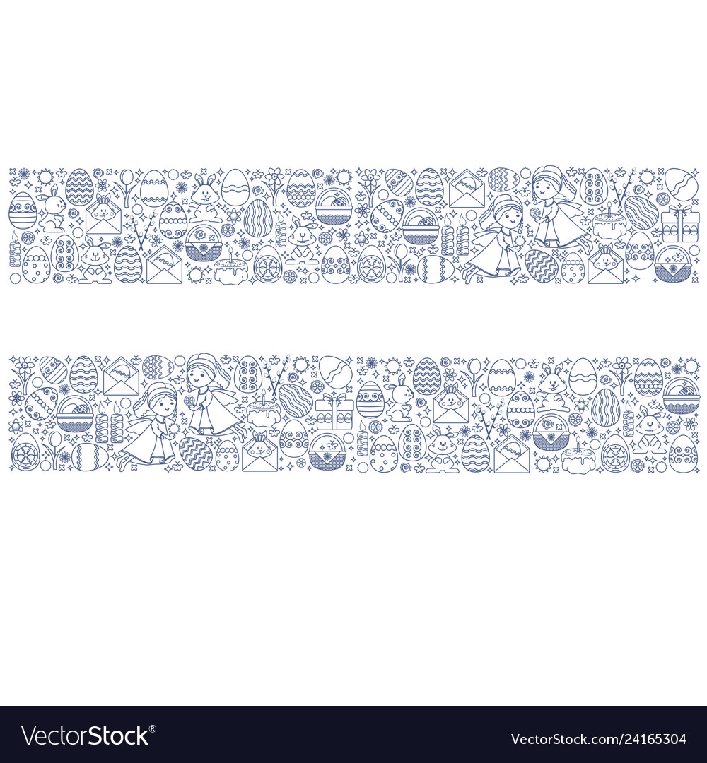 Easter elements arranged in strip linear vector image Easter elements arranged in strip linear