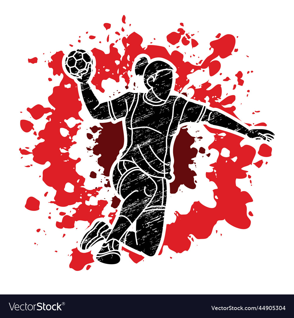 Handball sport woman player action cartoon graphic