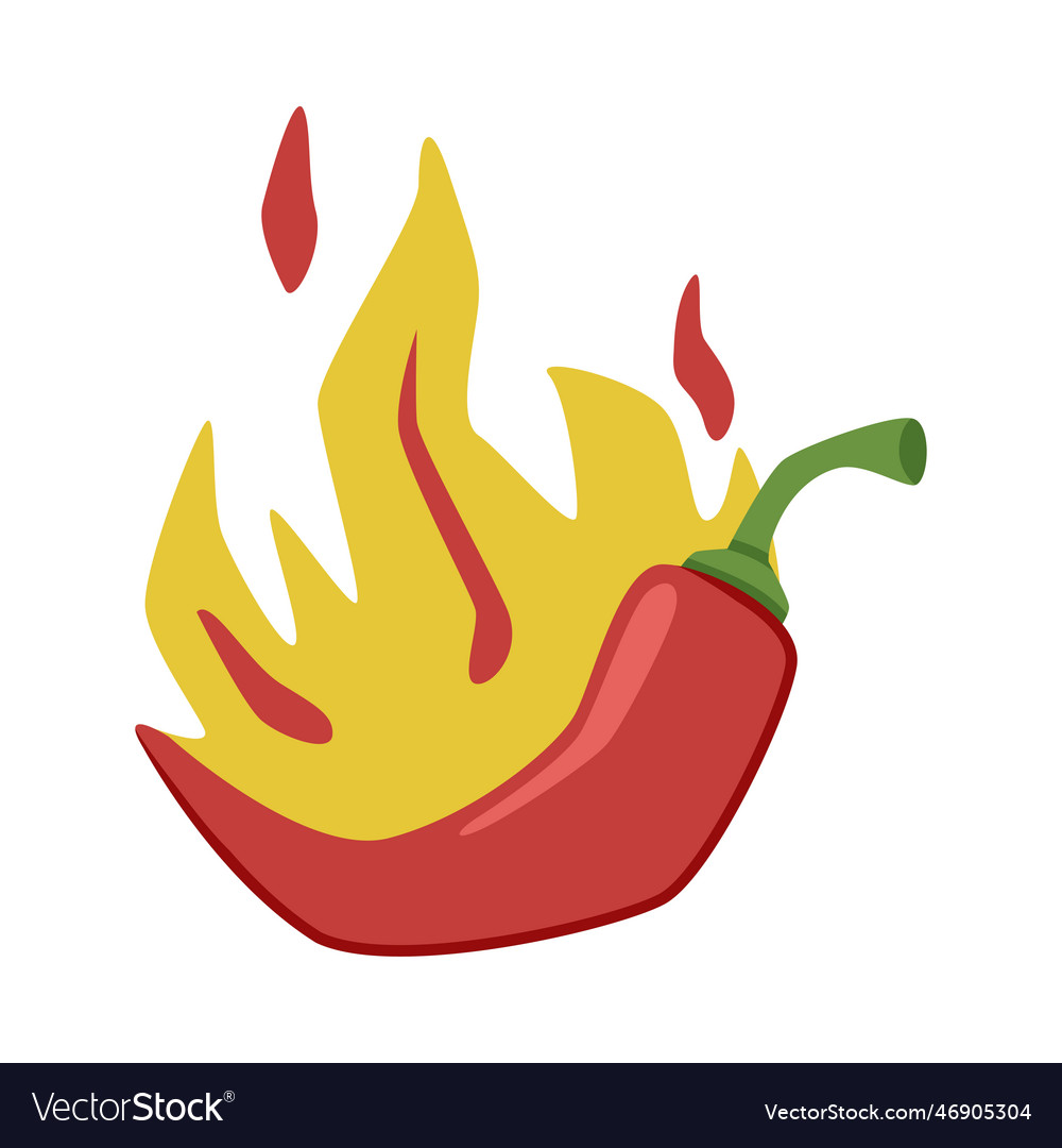 Hot Red Chili Pepper In Fire With Bright Flame Vector Image 3054