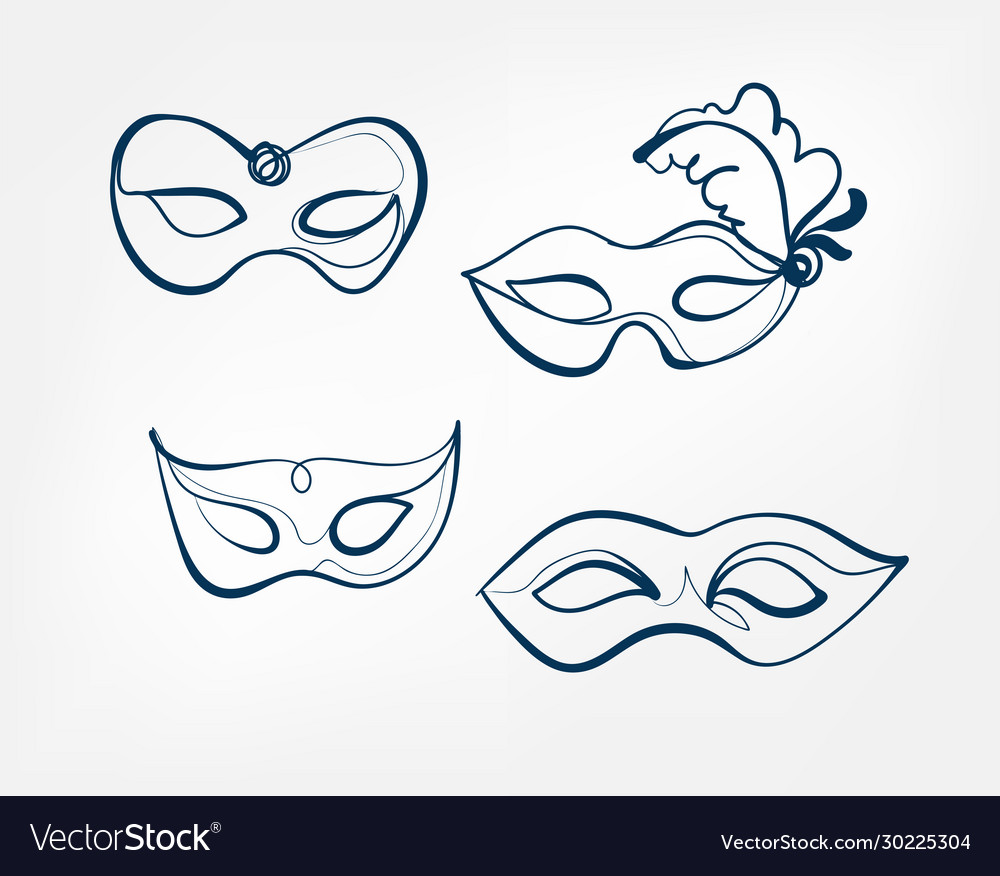 Mask one line isolated design element vector image Mask one line isolated design element