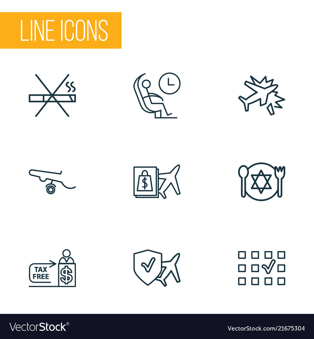 Traveling icons line style set with no smoking