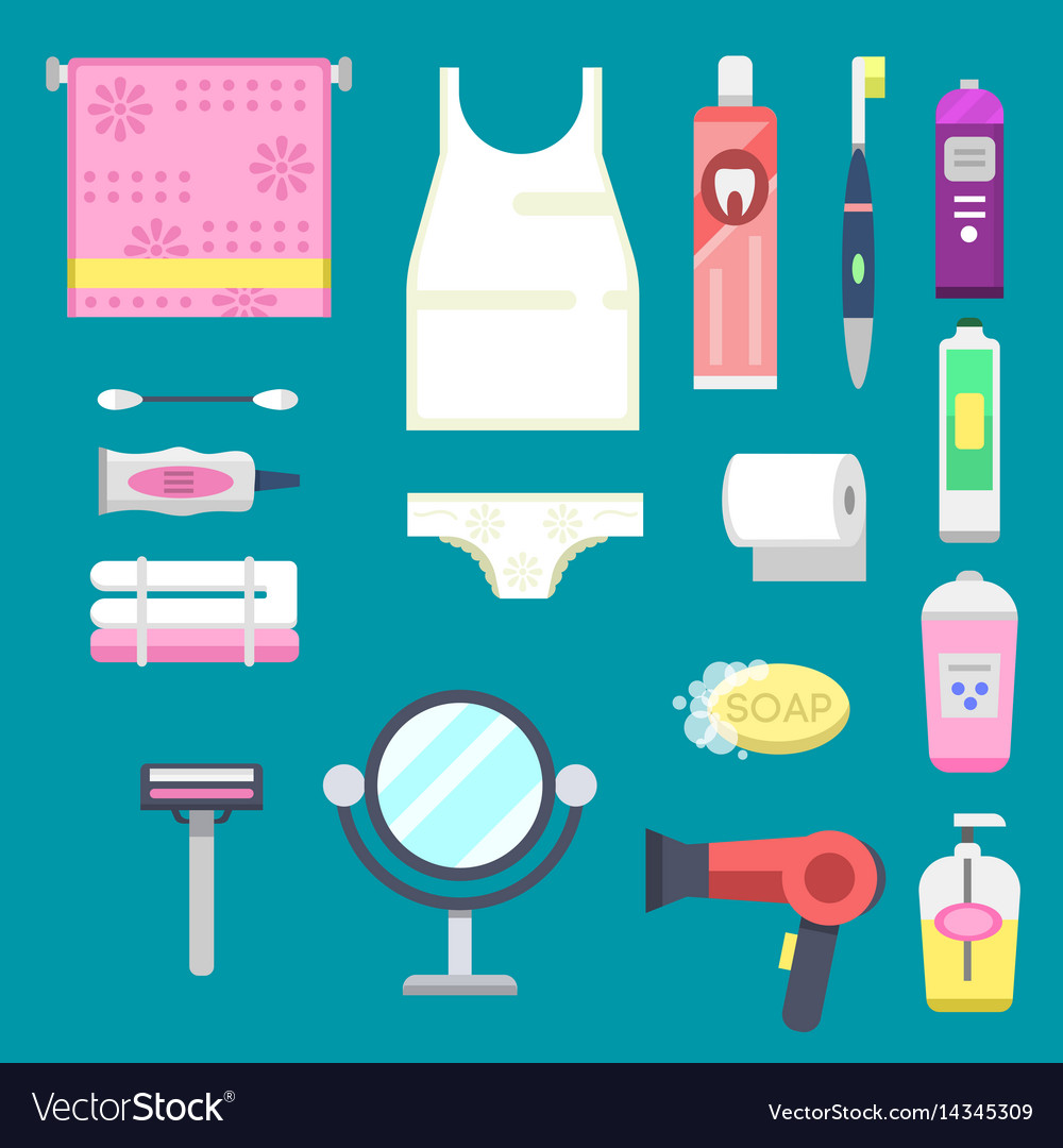 Bath equipment icons modern shower colorful
