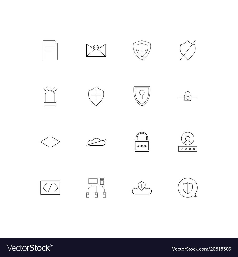 Cyber security linear thin icons set outlined