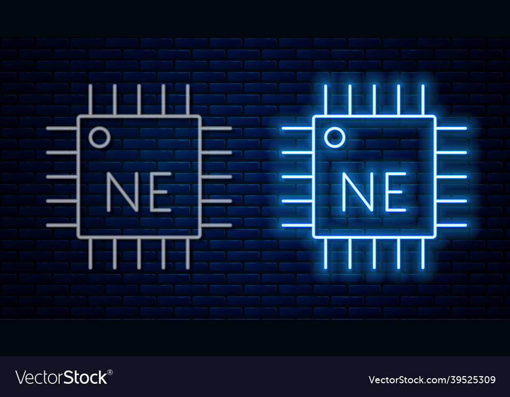 Glowing neon line computer processor vector image Glowing neon line computer processor