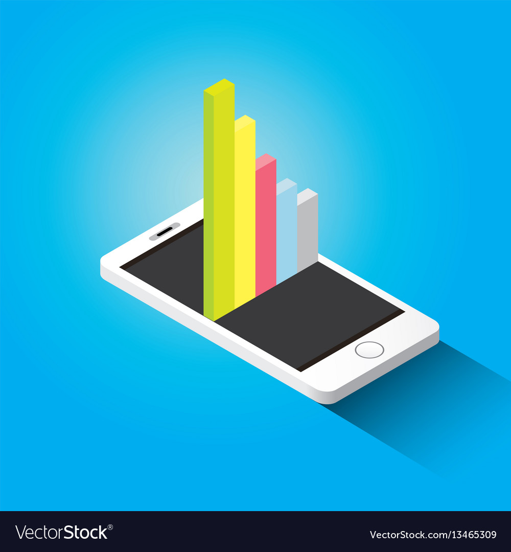 Isometric smartphone with graph and charts