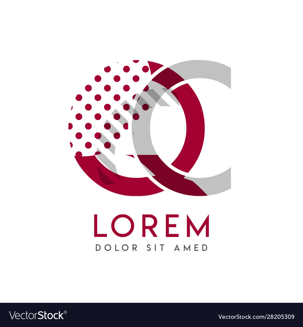 Qc simple logo design with gray and maroon color