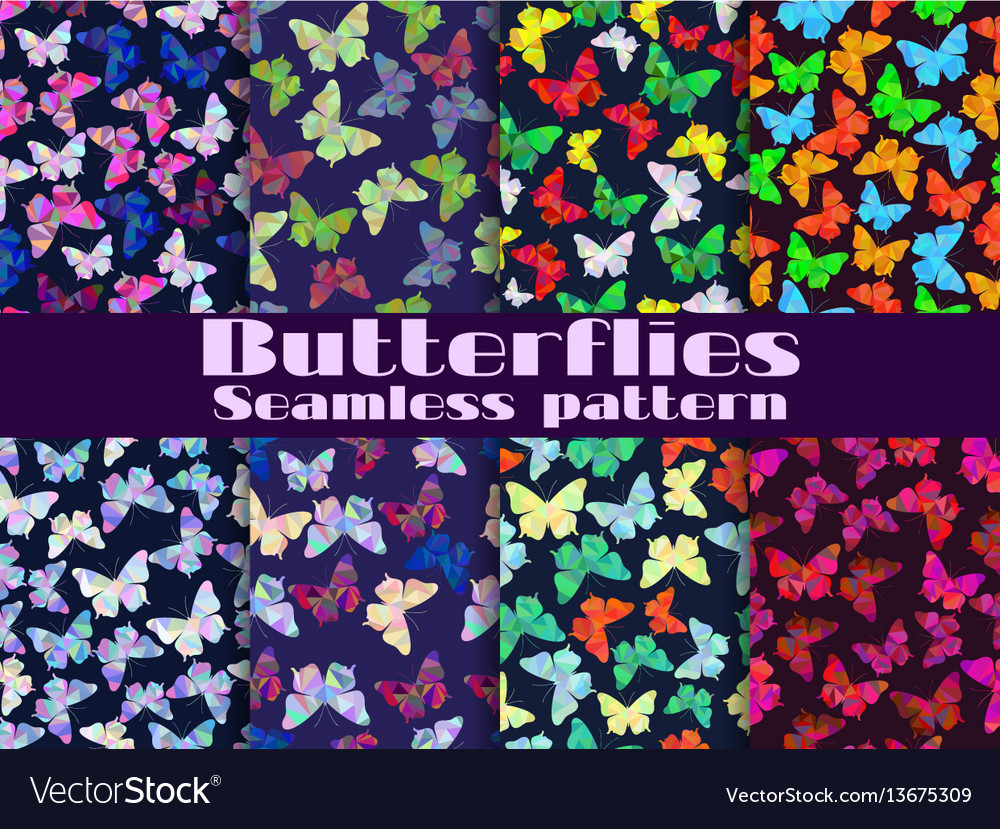 Seamless patterns with butterflies set vector image Seamless patterns with butterflies set