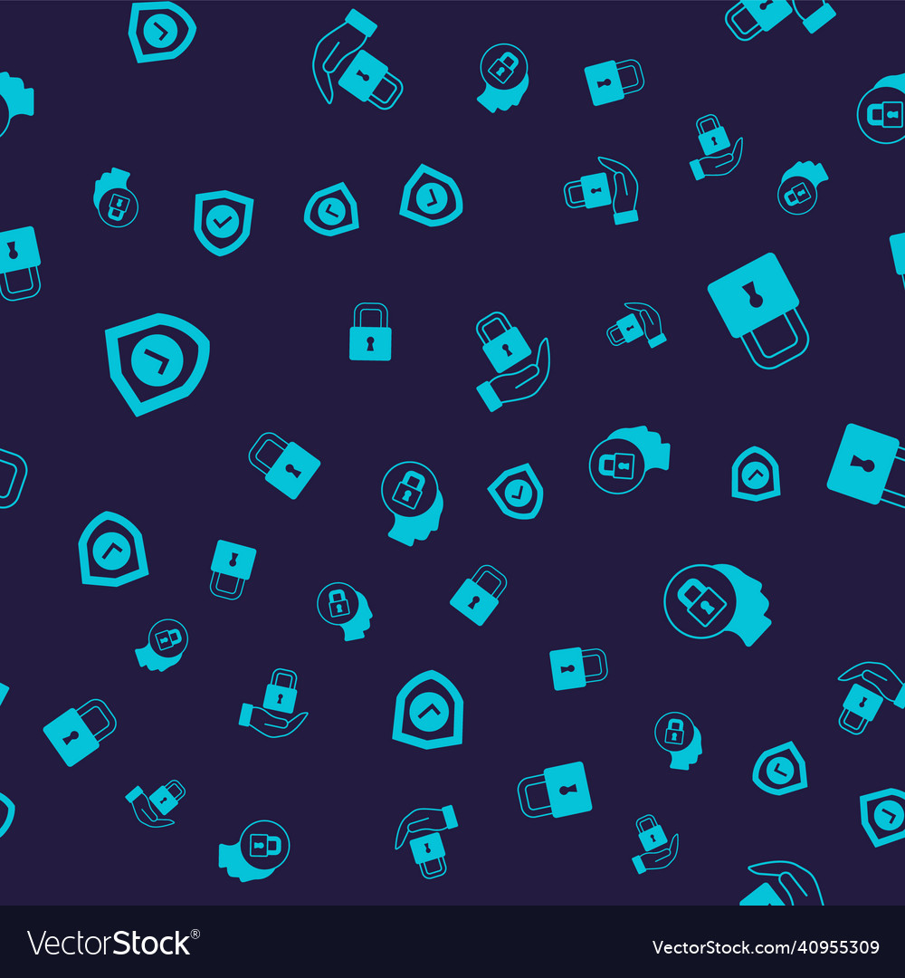 Set shield with check mark lock and on seamless vector image Set shield with check mark lock and on seamless
