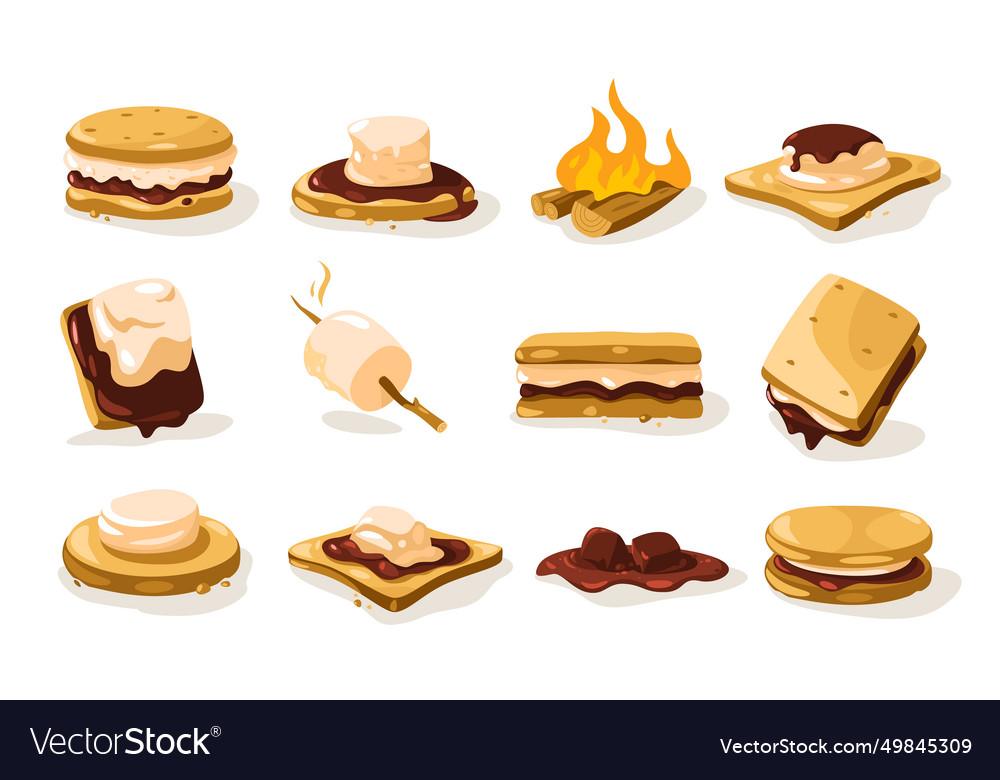 Smore Set Cartoon knusprige geröstete Marshmallow