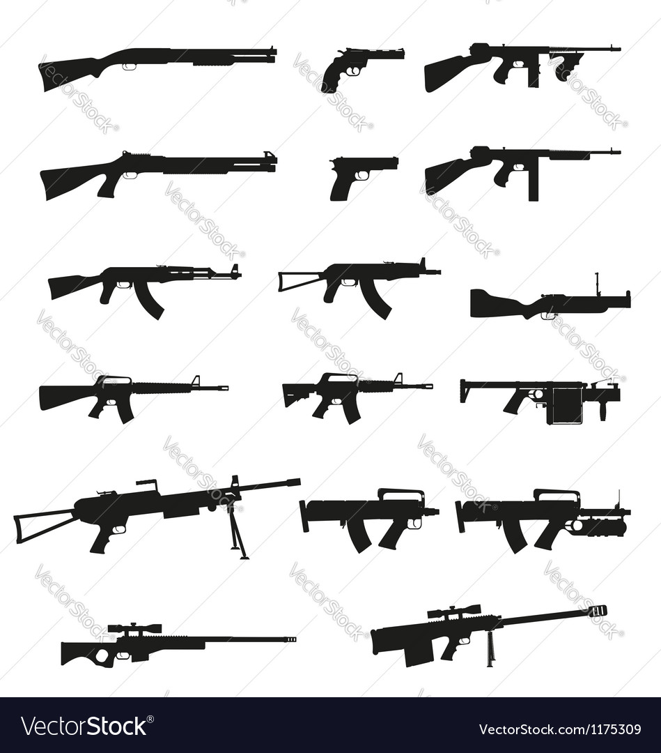 Weapon and gun set collection icons 02 Royalty Free Vector