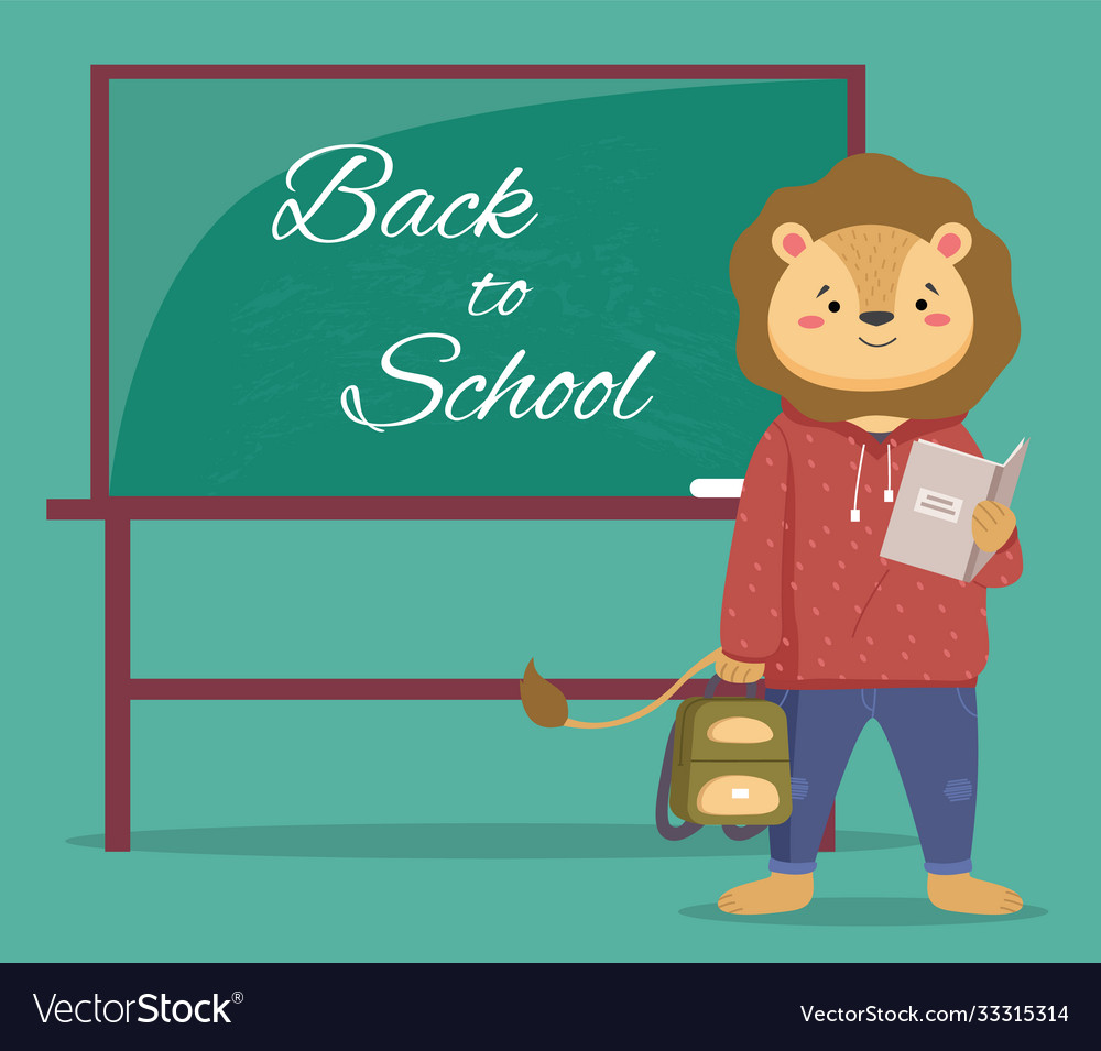 A smart lion schoolboy holding exercise book