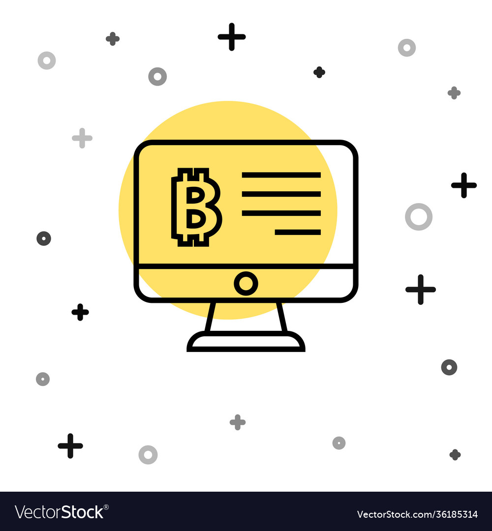 Black line mining bitcoin from monitor icon vector image Black line mining bitcoin from monitor icon