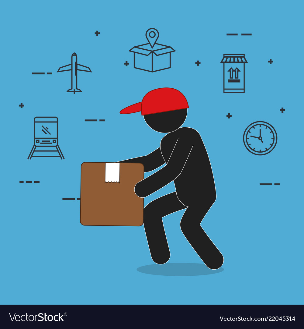 Delivery service worker character with set icons vector image Delivery service worker character with set icons