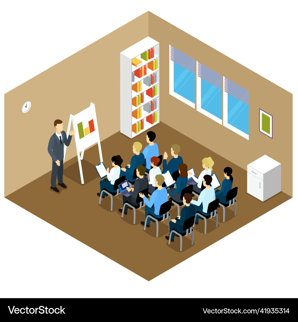 Isometric indoor classes composition Royalty Free Vector