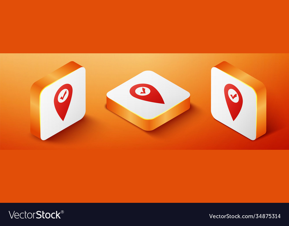 Isometric map pointer with check mark icon vector image Isometric map pointer with check mark icon