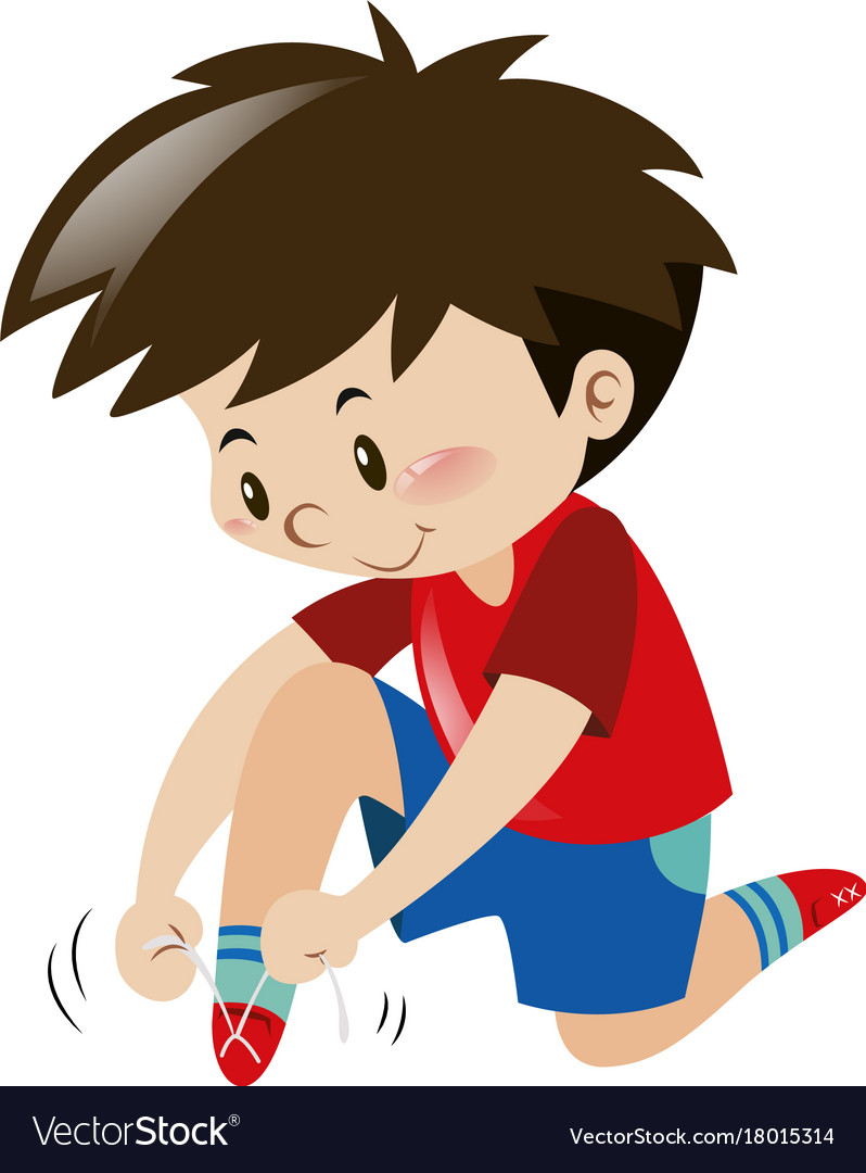 Little boy tiding shoelaces himself Royalty Free Vector