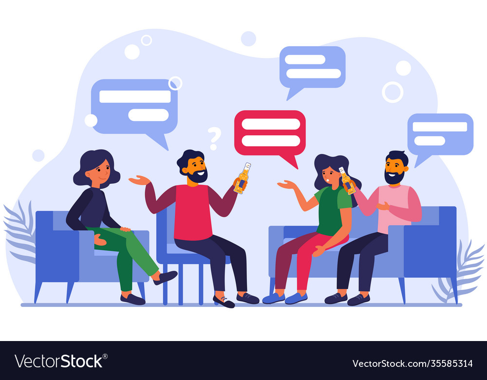 Male and female friends talking and drinking beer Vector Image