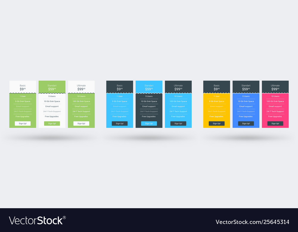 Pricing table design template for websites vector image Pricing table design template for websites