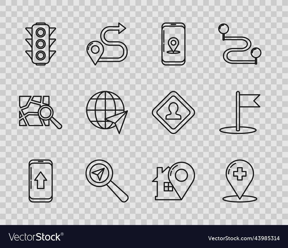 Set line infographic of city map navigation