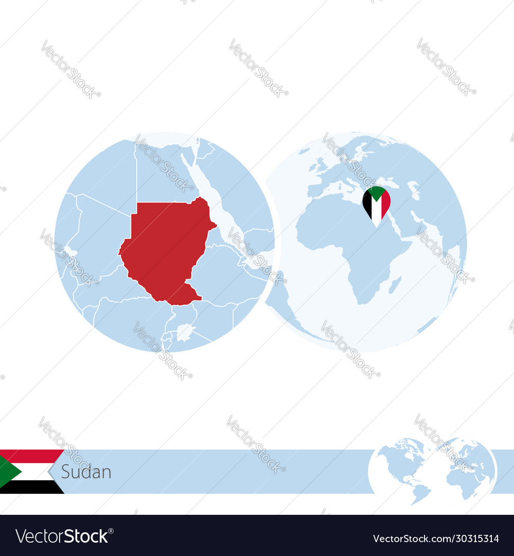 Sudan on world globe with flag and regional map