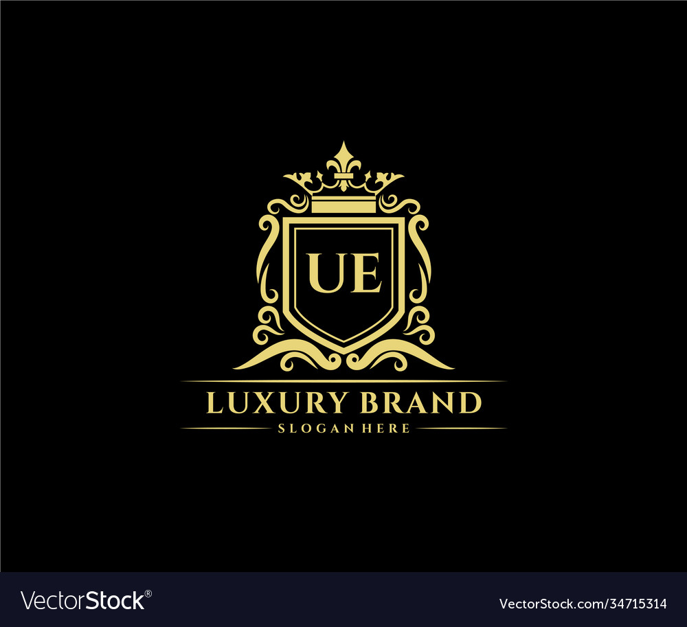 Ue initial letter gold calligraphic feminine