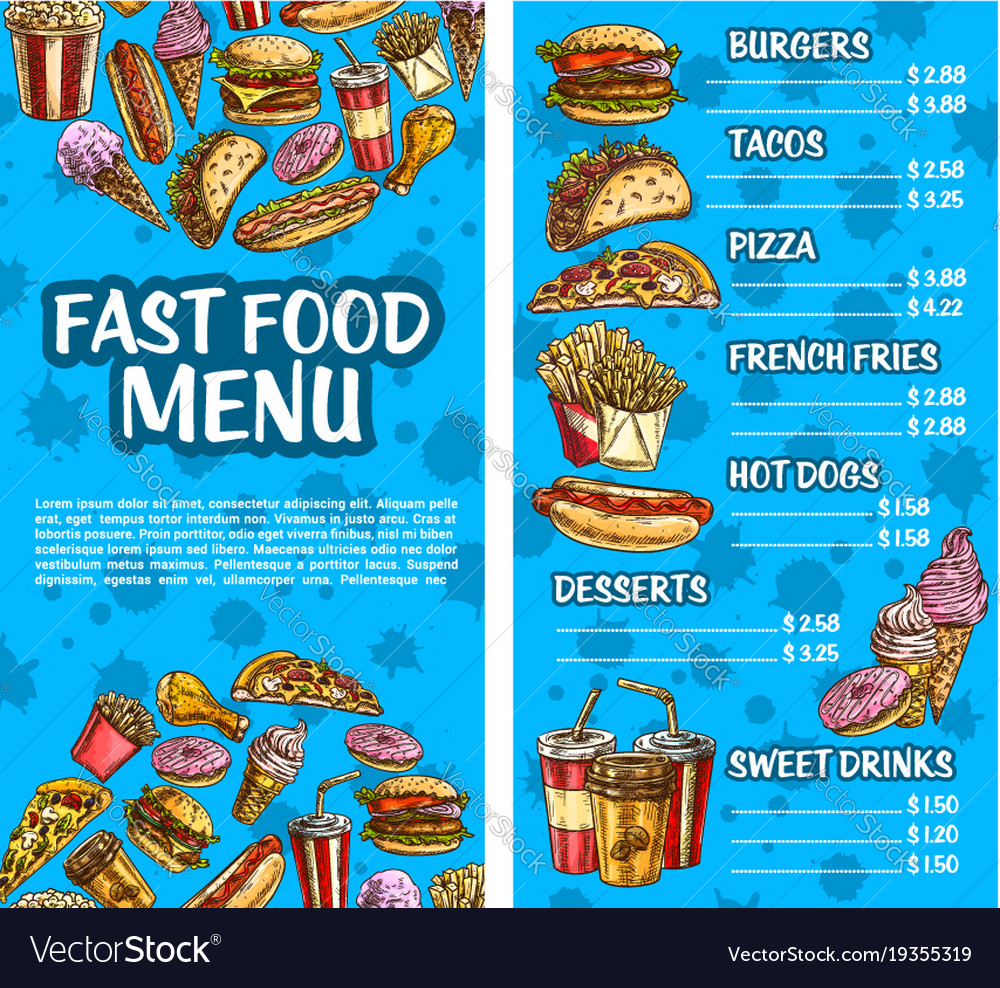 Fast Food Burger And Drink Menu Sketch Banner Set Vector Image