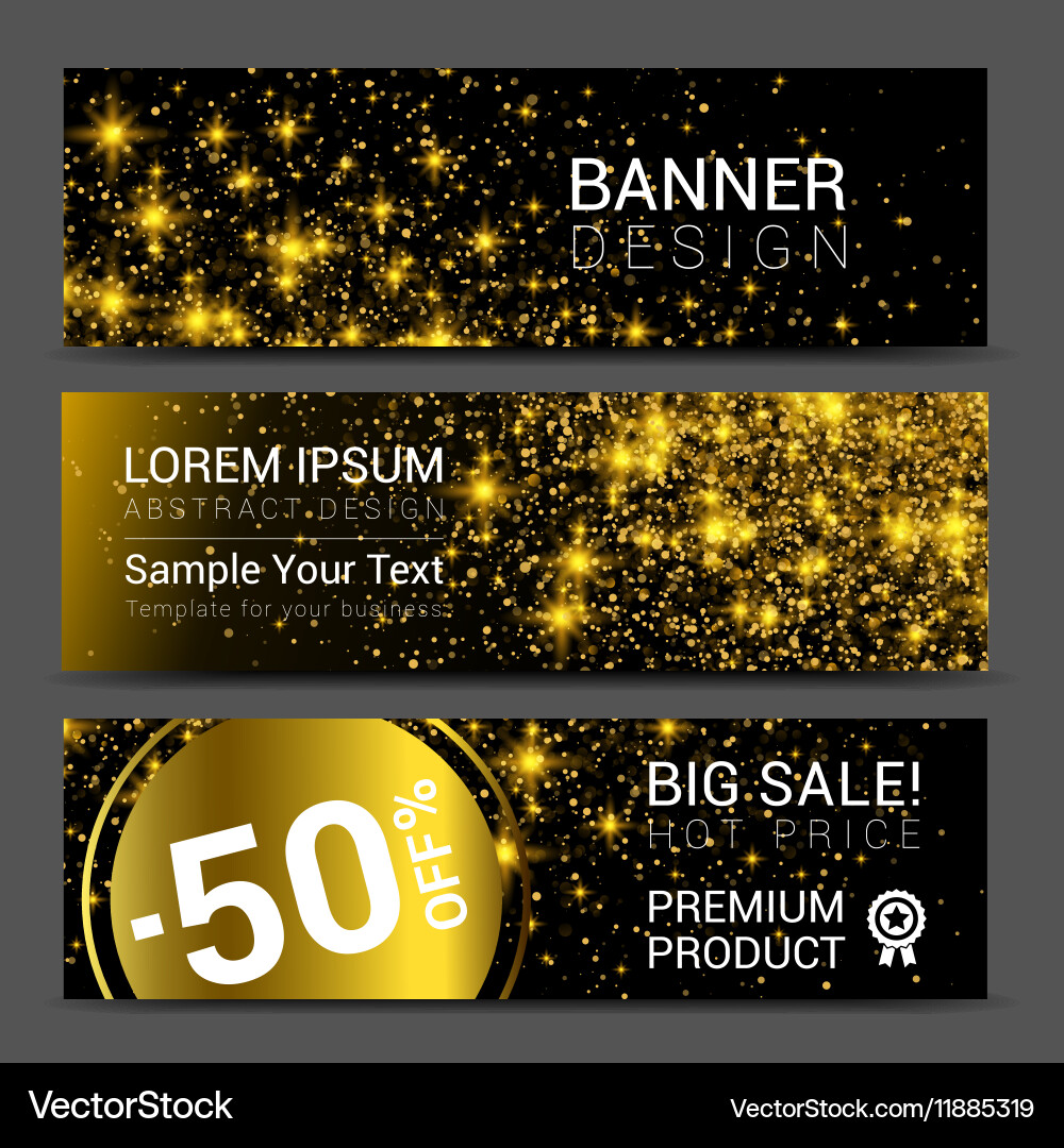 Horizontal Golden Dust Banners Set Discount Vector Image