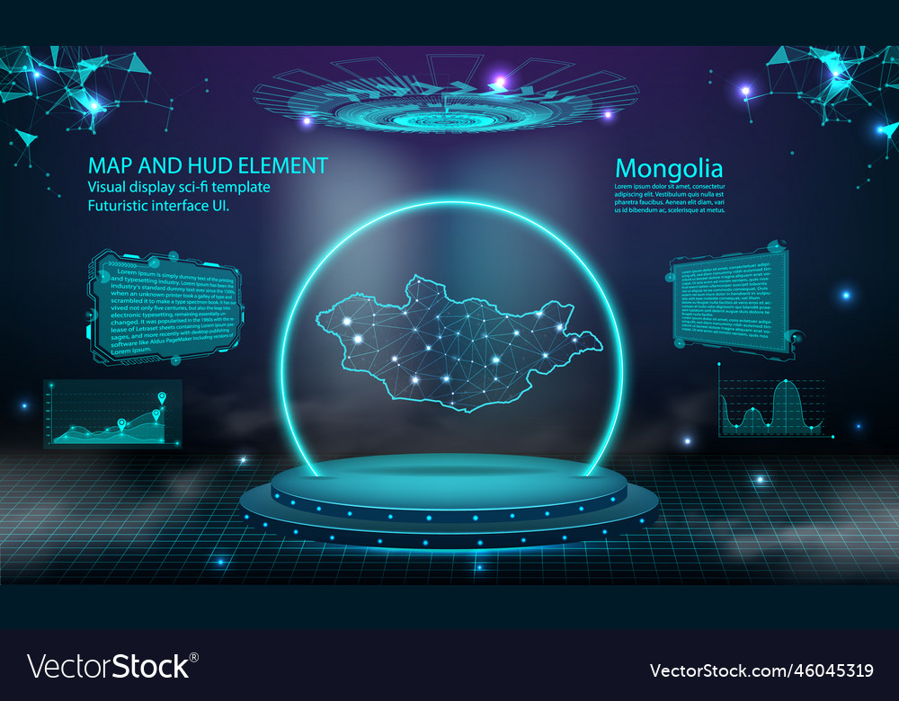 Mongolia map light connecting effect background vector image Mongolia map light connecting effect background