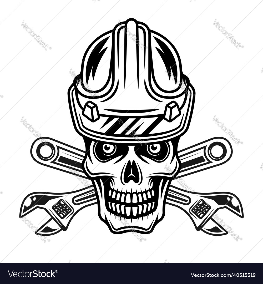 Skull of worker in hard hat with two crossed Vector Image