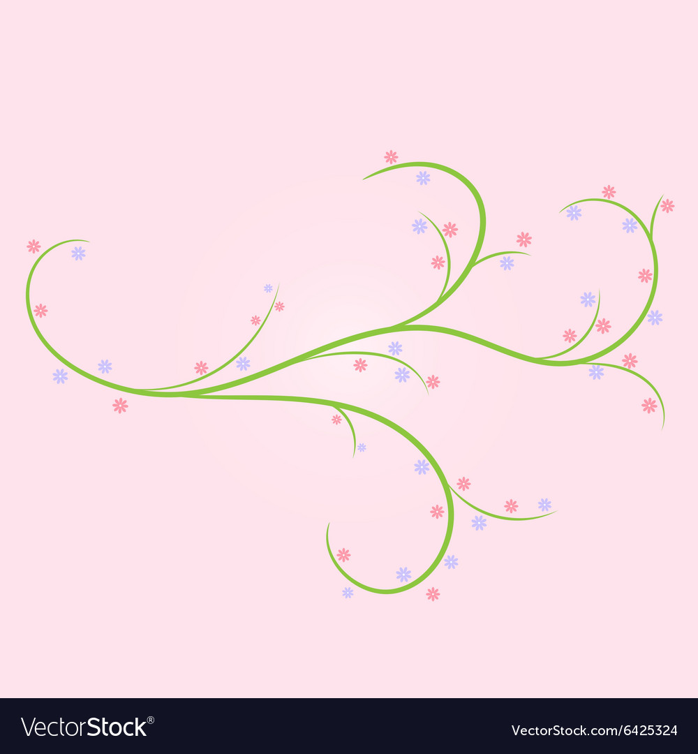 Abstract green twig with flowers