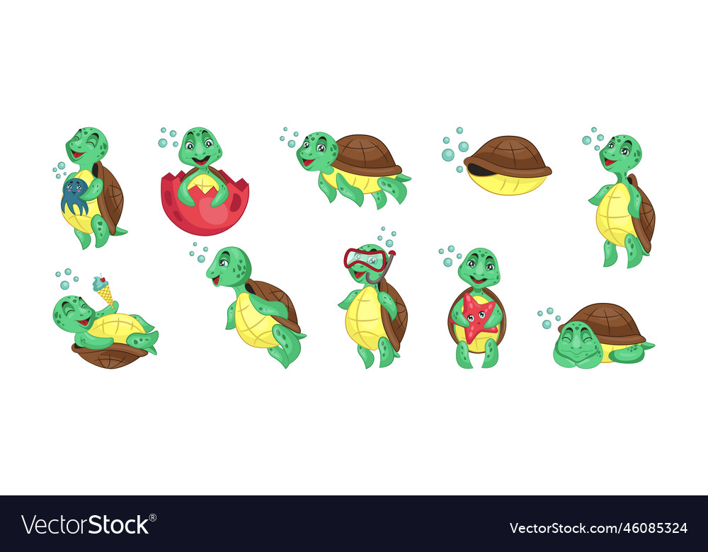 Beautiful walking turtles air bubbles diving Vector Image