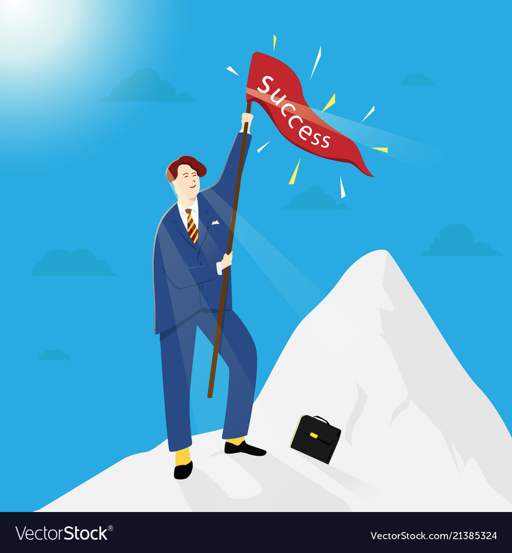 Businessman on top mountain peak with success Vector Image