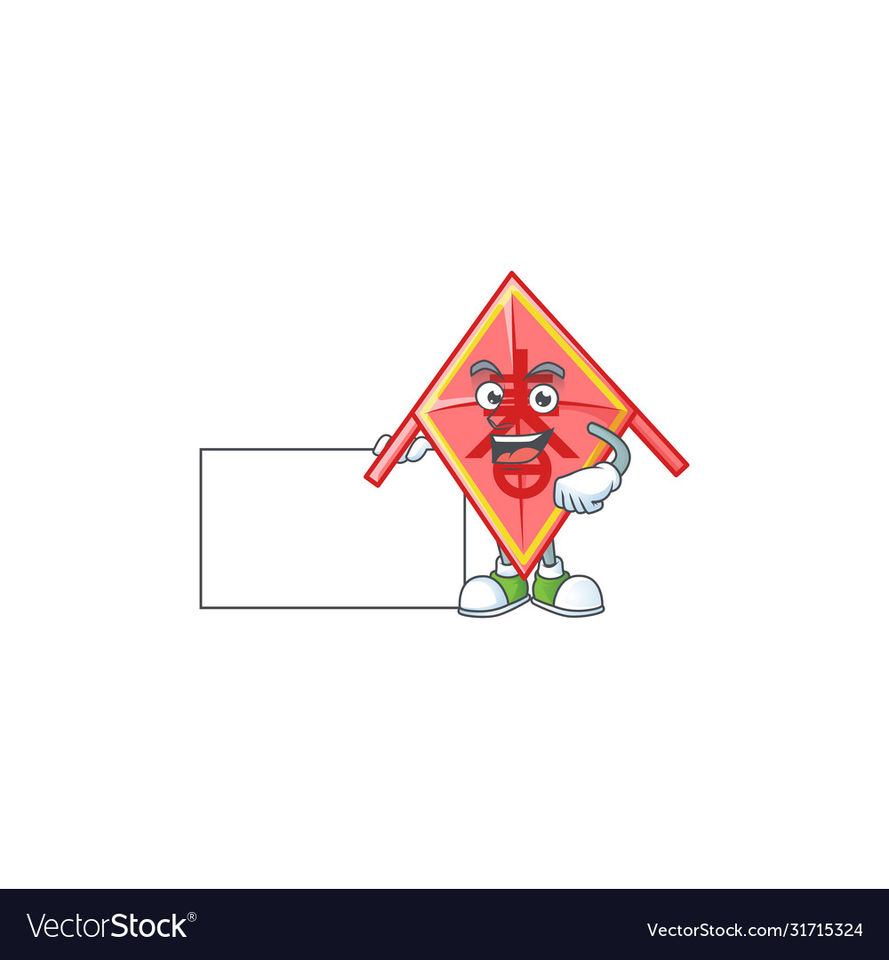 Cheerful chinese red kite cartoon having a board Vector Image Cheerful chinese red kite cartoon having a board Vector Image
