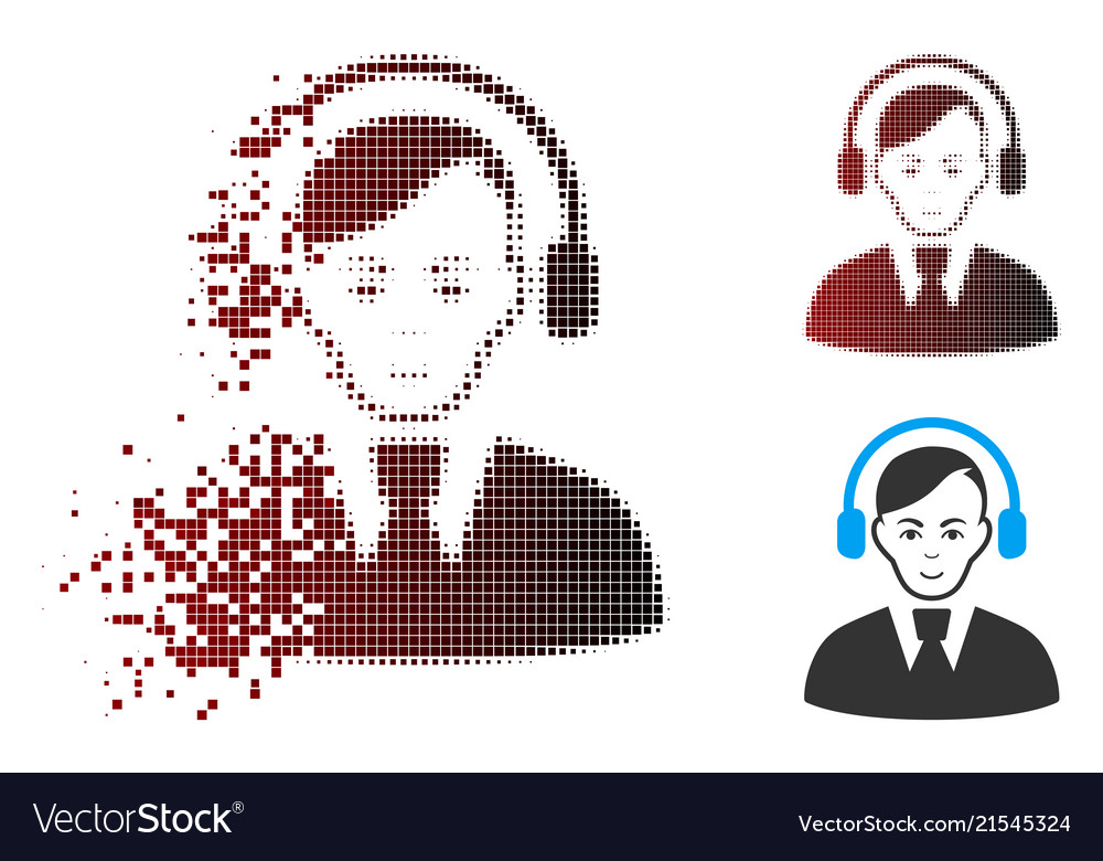 Dissolved pixel halftone call center operator icon vector image Dissolved pixel halftone call center operator icon