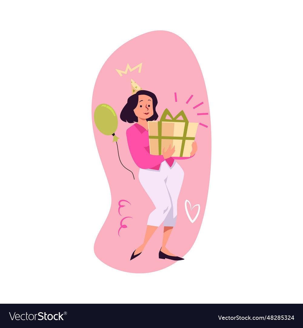 Spannende Frau mit Geschenkbox mit Bogen Urlaub vector image Spannende Frau mit Geschenkbox mit Bogen Urlaub