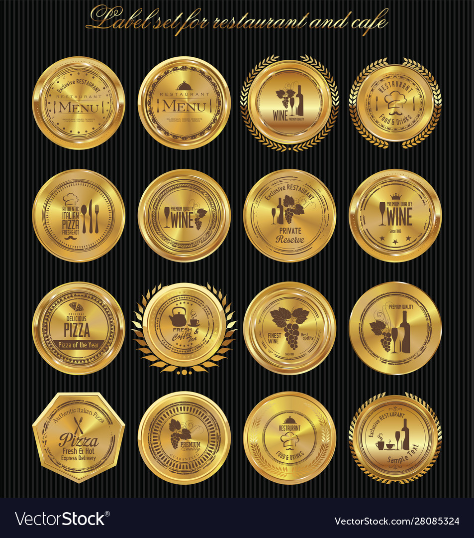 Golden medal label set for restaurant and cafe vector image Golden medal label set for restaurant and cafe