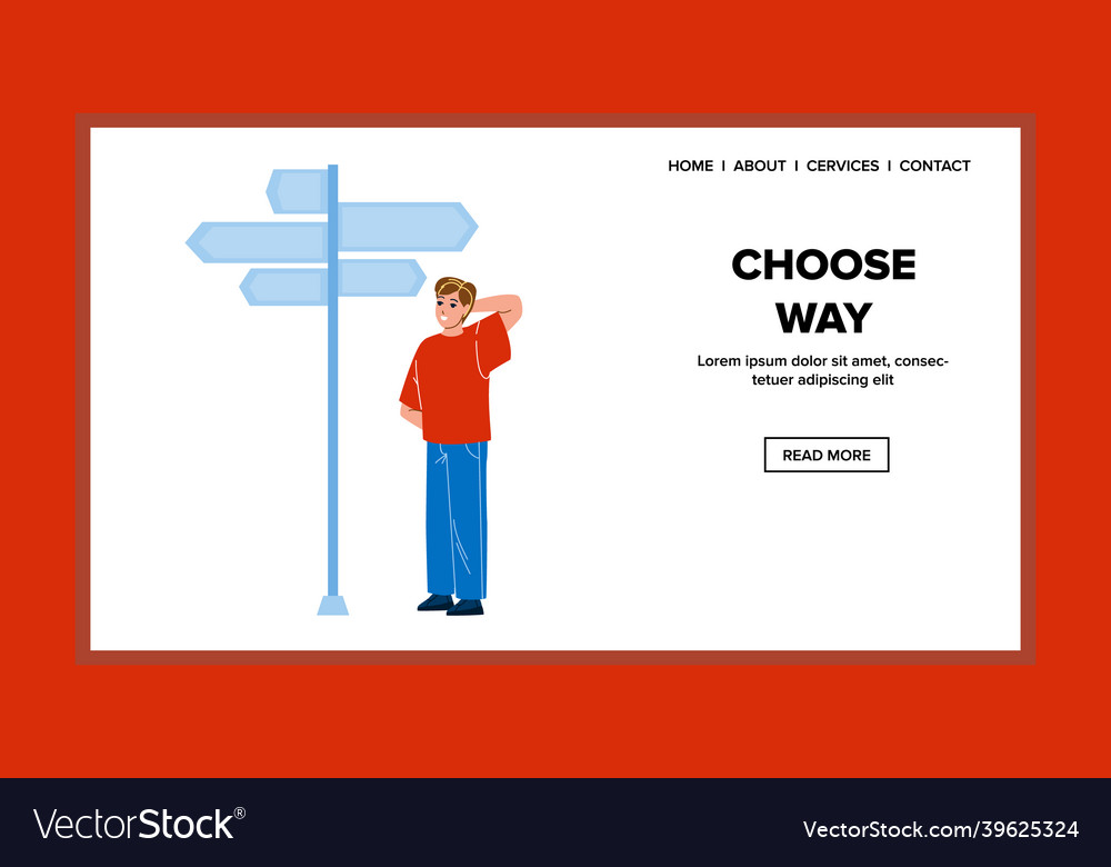 Man choose way on directional signpost vector image Man choose way on directional signpost