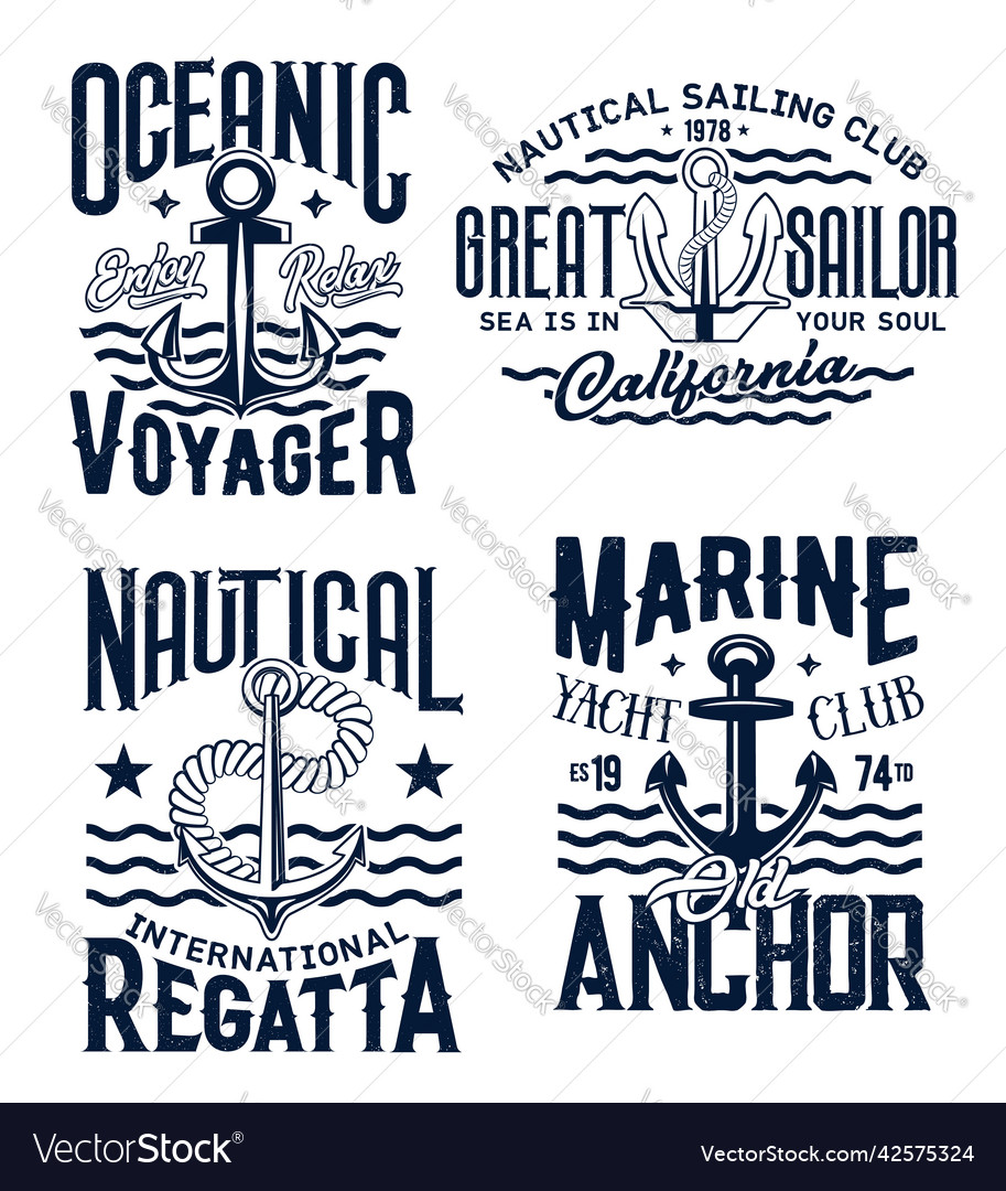 Nautical anchor marine sea club t-shirt prints Vector Image