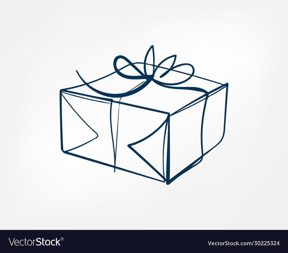 Present box one line isolated design element vector image Present box one line isolated design element