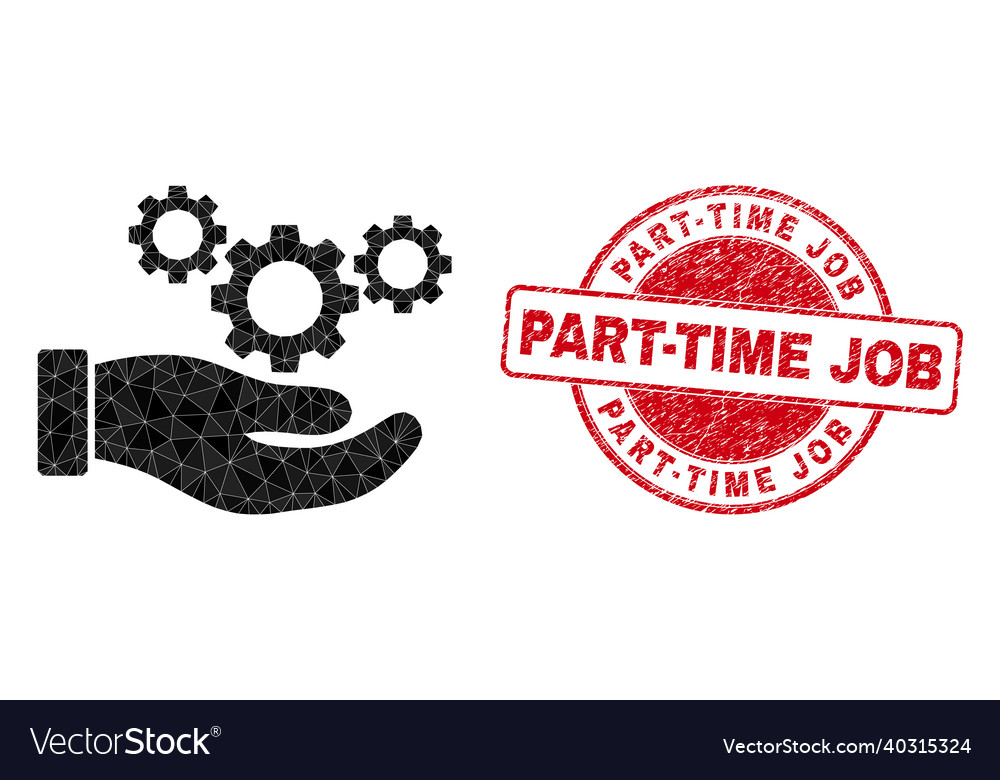 Textured part-time job round stamp and cogs vector image Textured part-time job round stamp and cogs