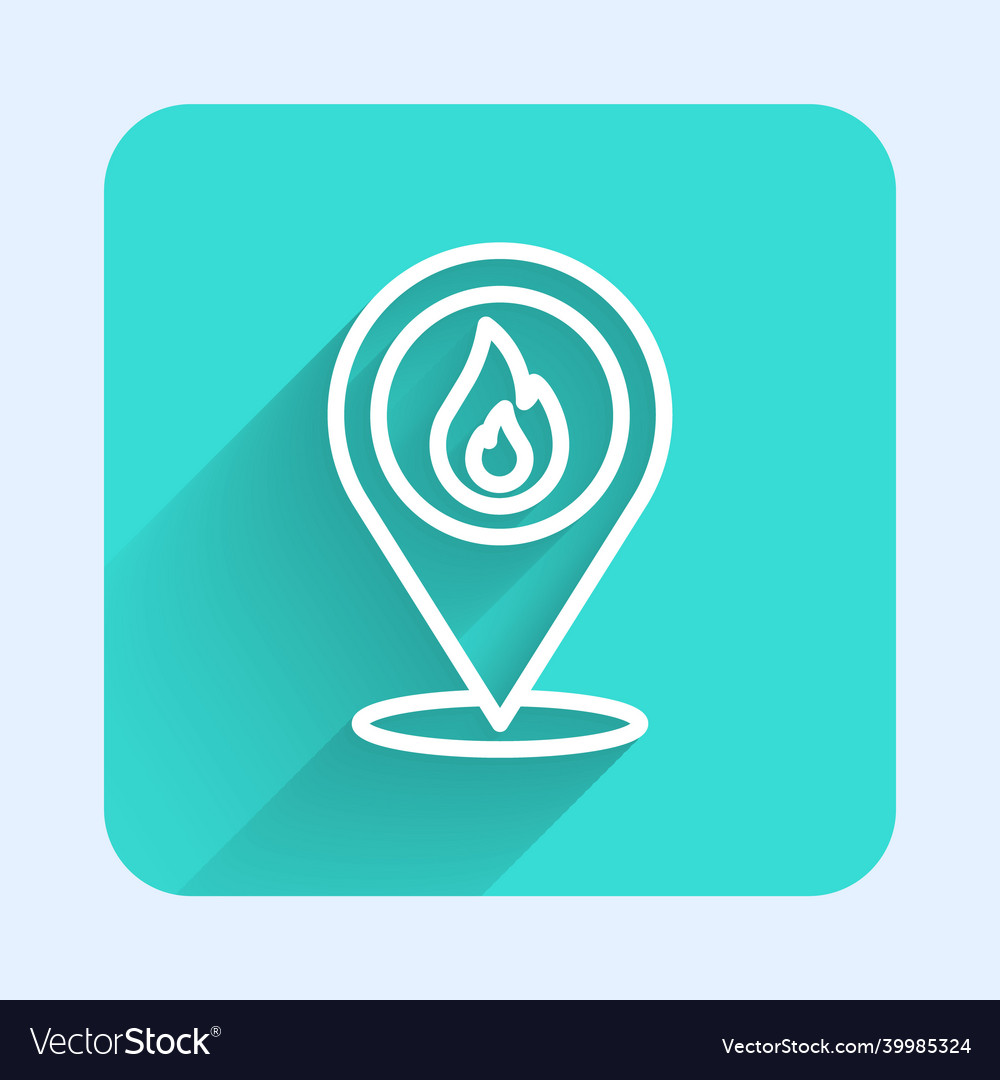 White line map pointer with fire flame icon vector image White line map pointer with fire flame icon