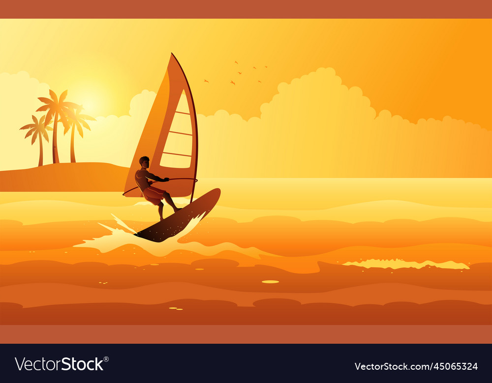 Windsurfing at tropical island vector image Windsurfing at tropical island